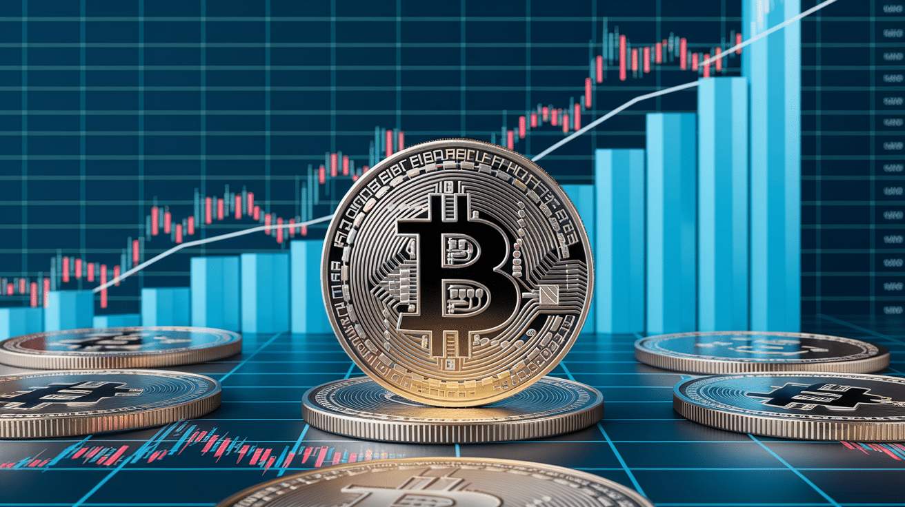 A Bitcoin coin surrounded by US legislative documents and rising financial charts, symbolizing the impact of crypto laws on Bitcoin’s price surge.