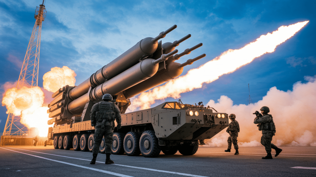 Taiwan’s military test-fires the new HIMARS rocket system, showcasing the advanced technology and power of the US-supplied defense system.