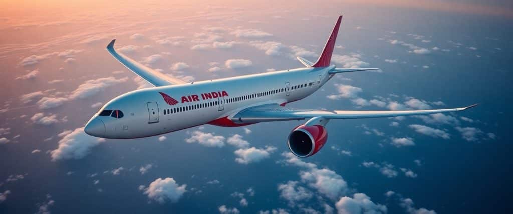 Air India Boeing 787-8 Dreamliner in flight with digital cockpit video overlay