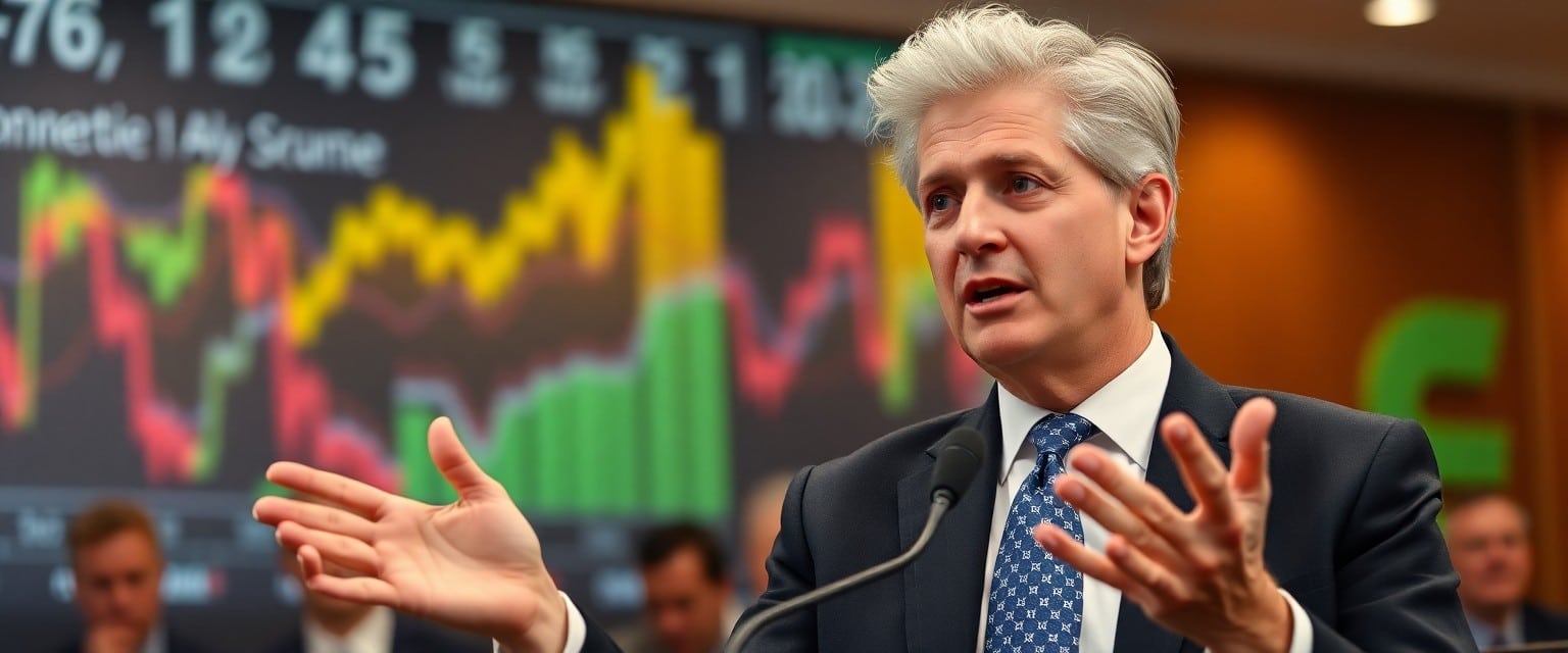 Bill Ackman speaking at a financial conference, expressing concern over economic policies
