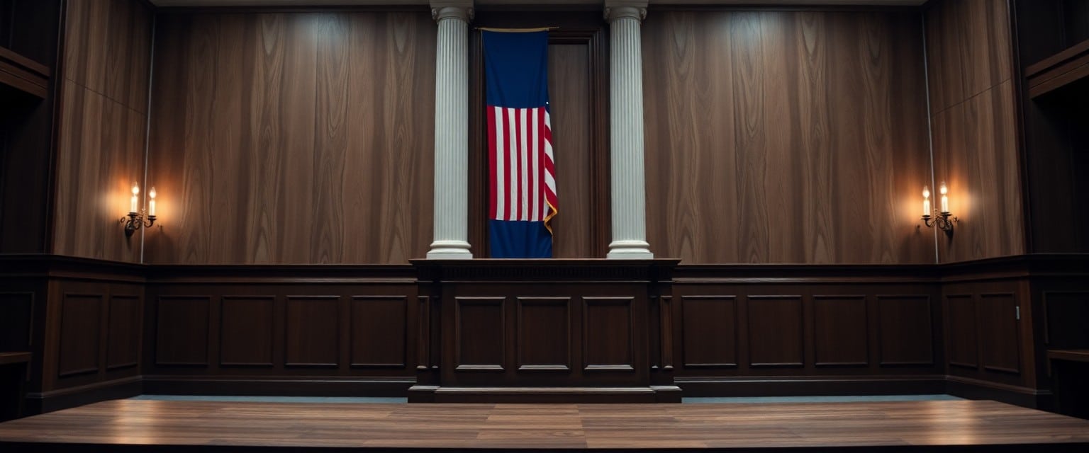 Courtroom with a jury box, symbolizing the deliberation process in the Diddy trial