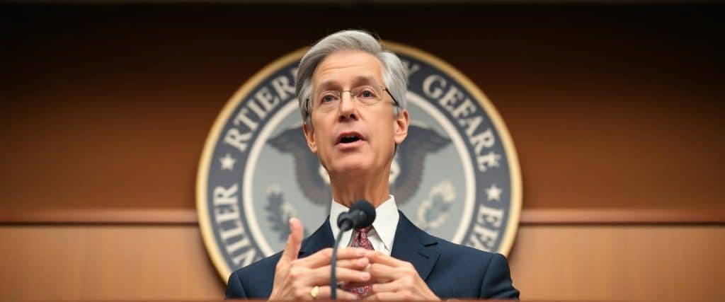 Jerome Powell speaking at a press conference about the Federal Reserve's cautious approach to interest rate decisions