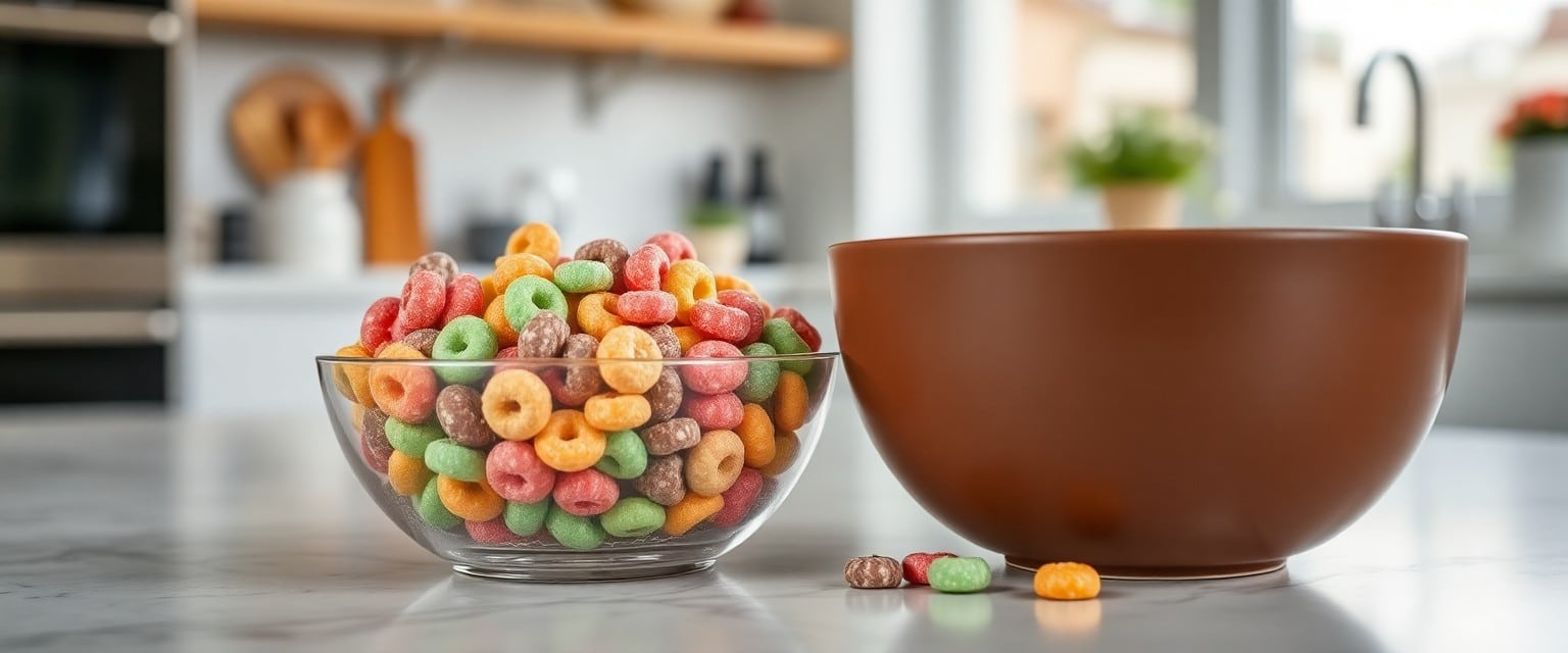 Ferrero Rocher chocolate next to a bowl of Froot Loops cereal, symbolizing the merger of Ferrero and WK Kellogg