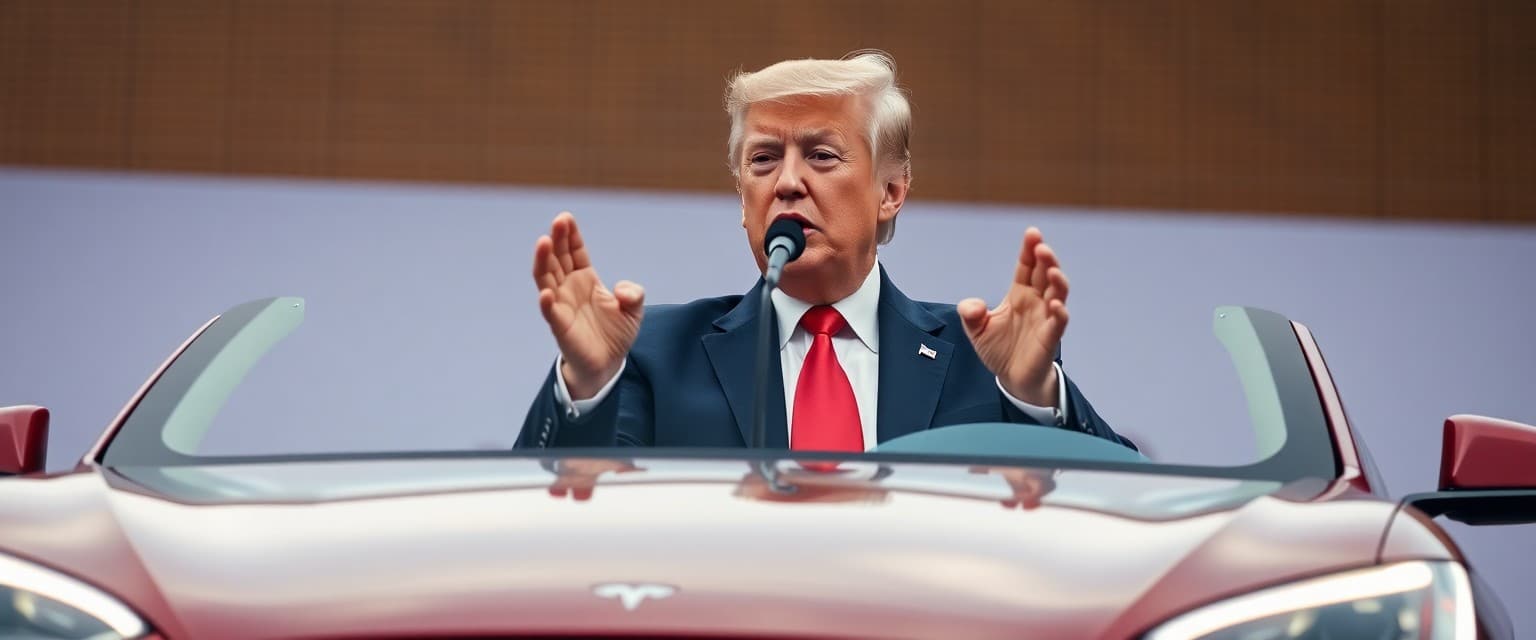 President Donald Trump delivering a speech criticizing Elon Musk's political party.