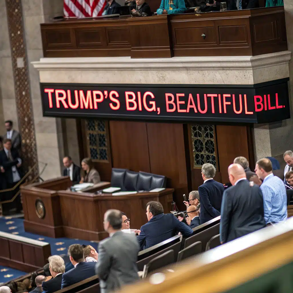 A digital scoreboard displaying the vote tally in the Senate, reflecting the marathon session on Trump’s bill.