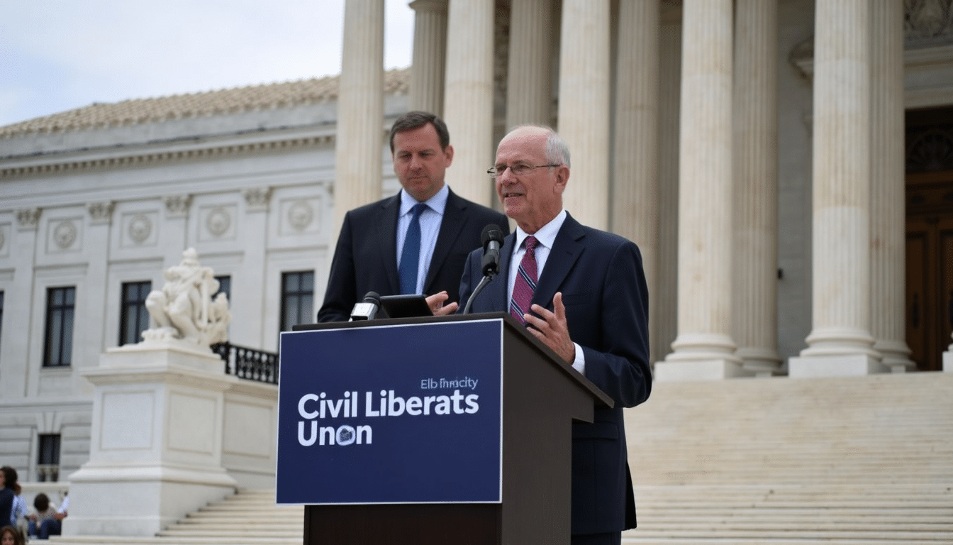 ACLU lawyers addressing media outside the US Supreme Court in 2025.