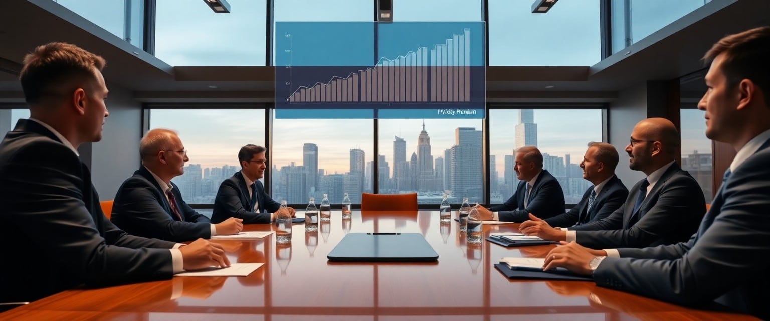 Institutional investors in boardroom discussing private credit strategies.