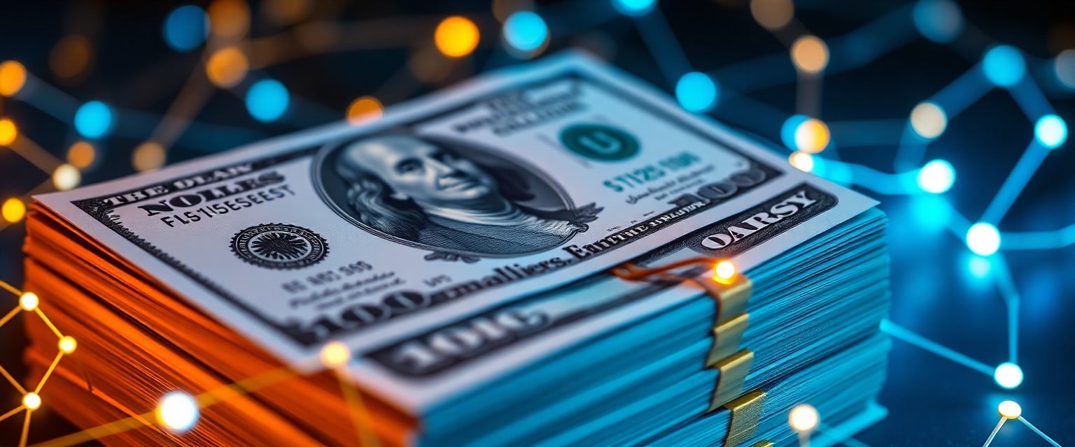 Symbolic representation of private credit partnerships with money and networks.