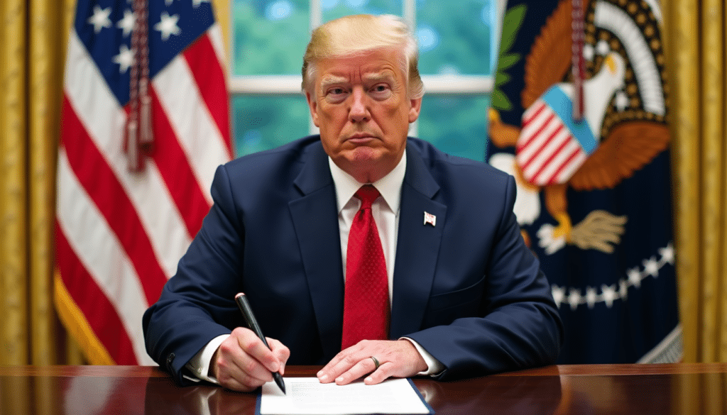 President Donald Trump signing an executive order at the White House in 2025.
