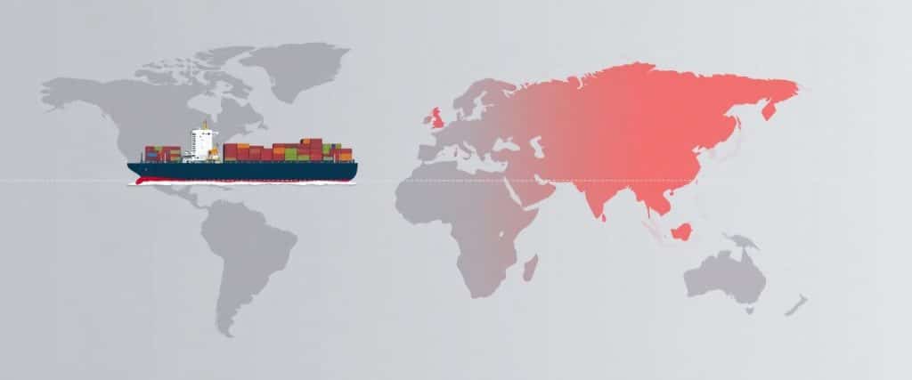 Global supply chain illustration showing trade disruptions from 2025 U.S.-China tariff conflict.