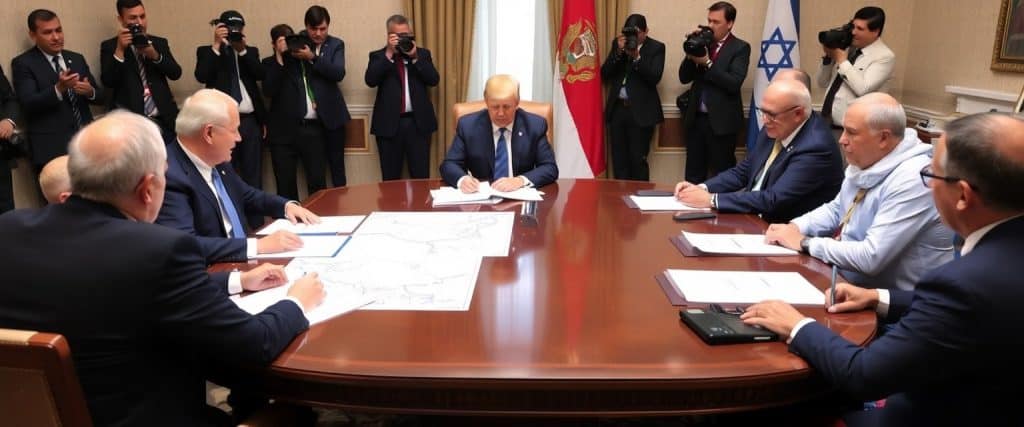 US President Donald Trump meets Israeli and Egyptian leaders to discuss Gaza peace framework.